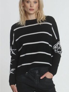 Label and Thread Tattoo Peace Stripe cashmere sweater black and white